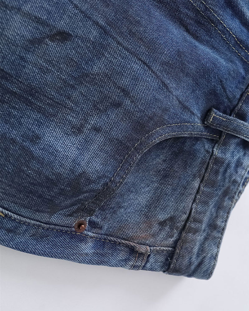 Washed denim straight pants