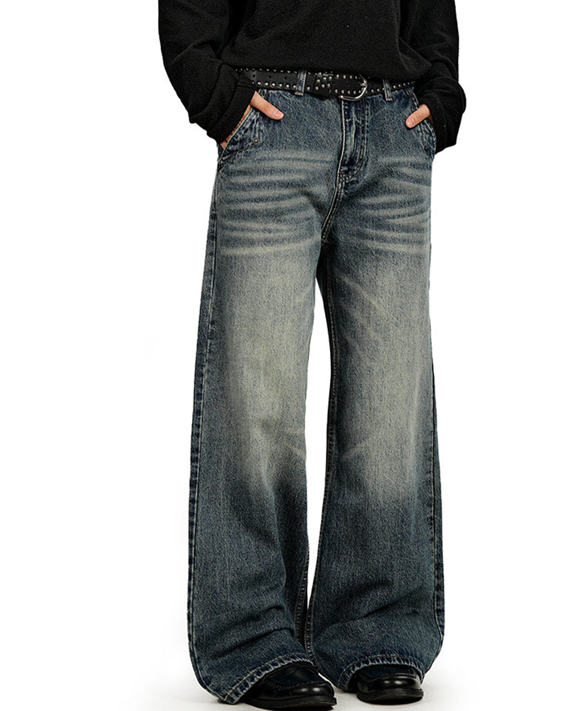 Distressed straight-leg trousers