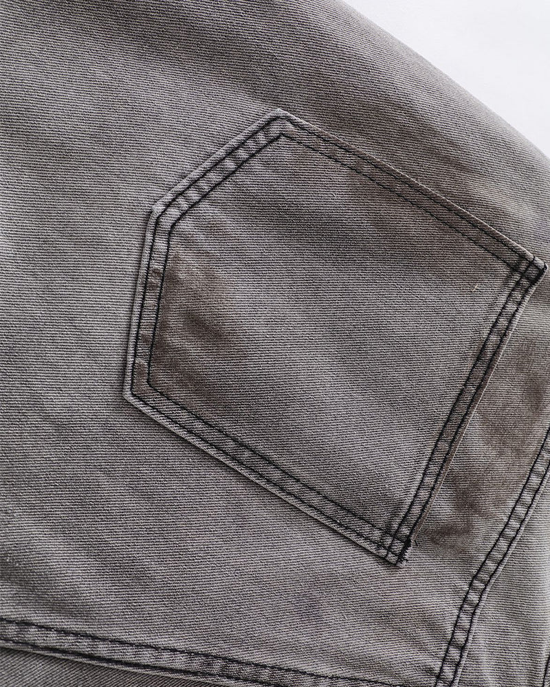 Distressed washed straight jeans