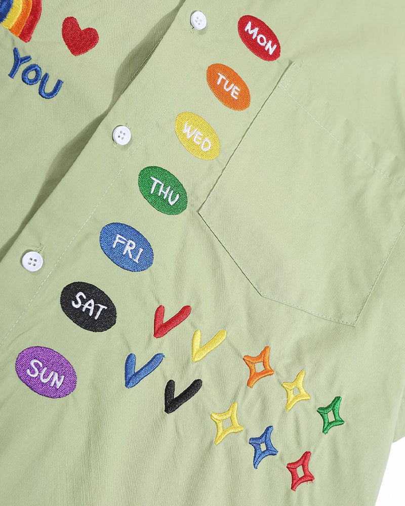 Retro fun cartoon embroidered shirt