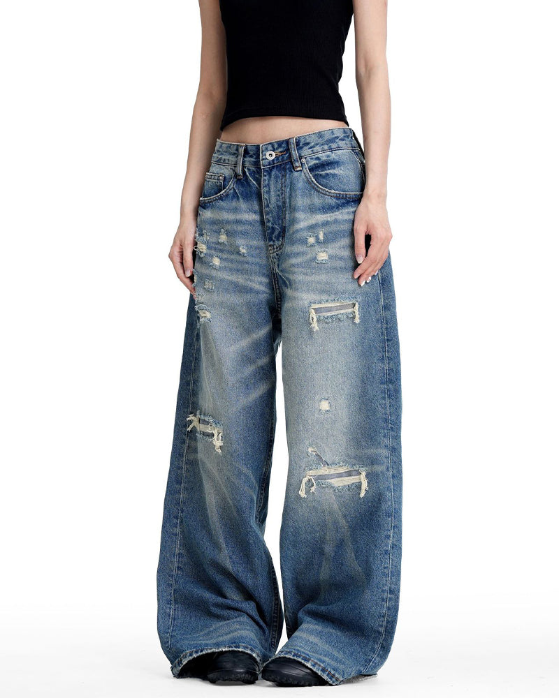 Retro washed denim jeans