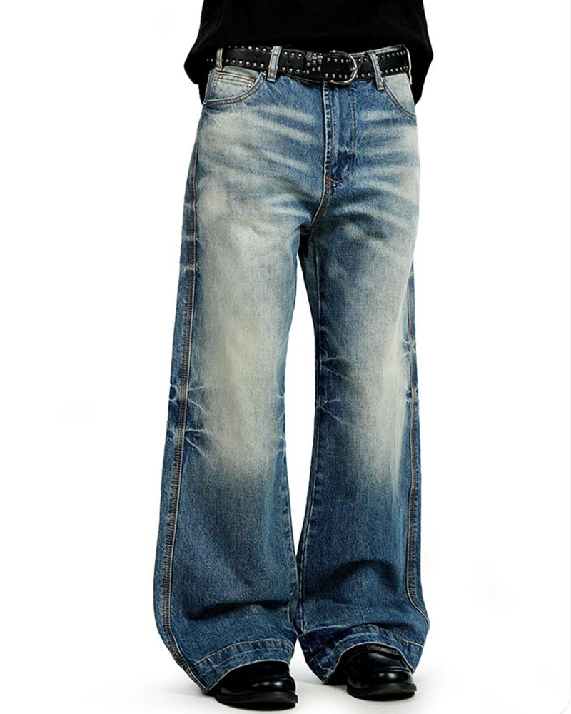 Distressed casual straight-leg pants