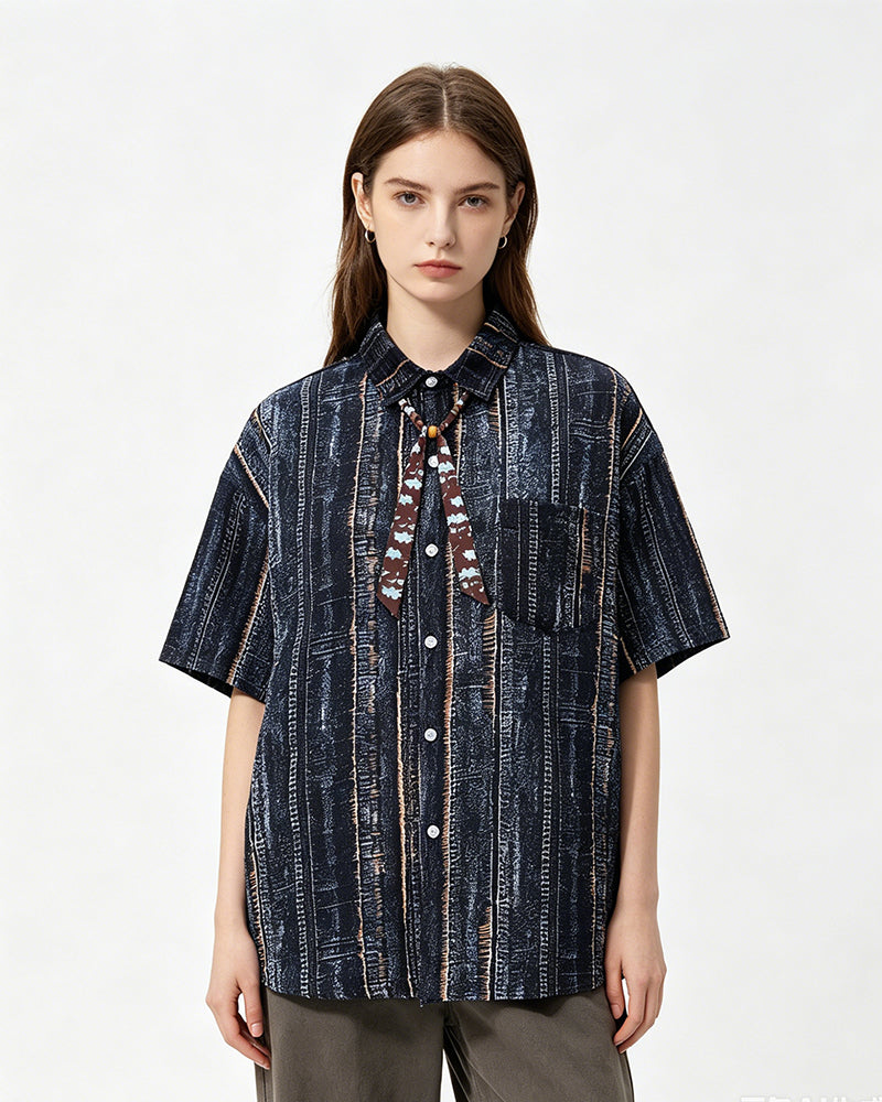 Retro striped short-sleeved shirt