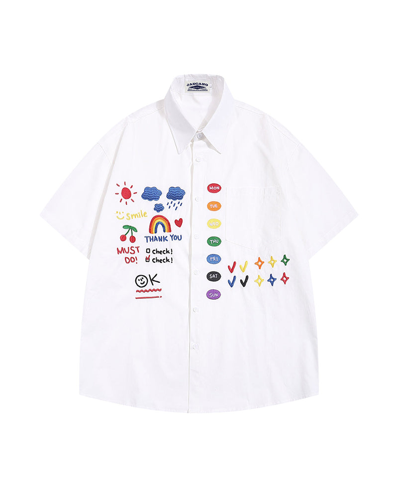 Retro fun cartoon embroidered shirt
