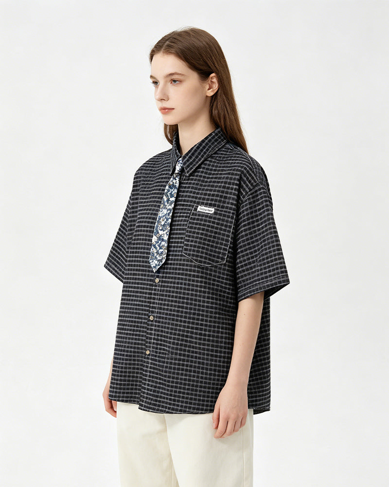 Retro plaid short-sleeved shirt