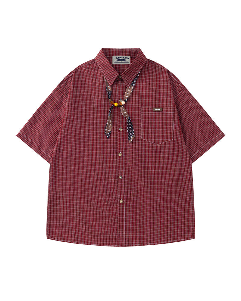 Retro striped short-sleeved shirt