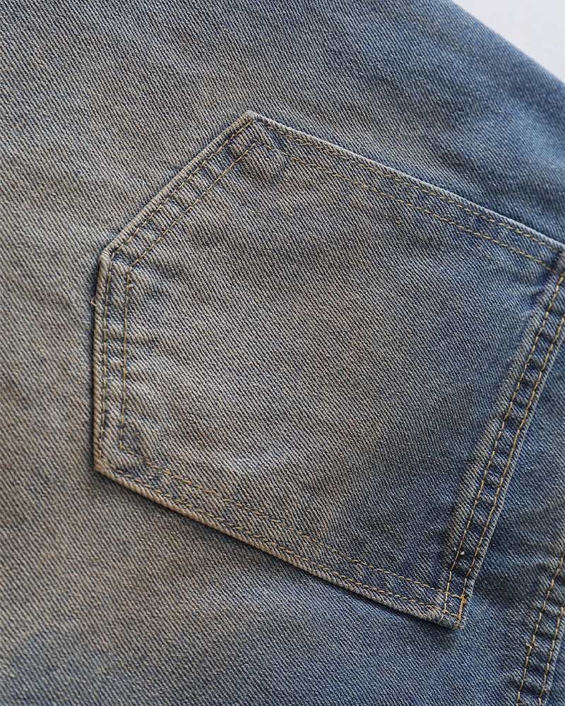 Distressed straight jeans