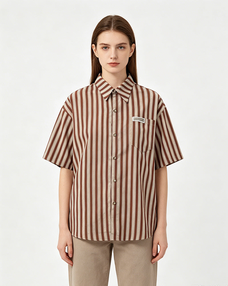 Retro striped short-sleeved shirt