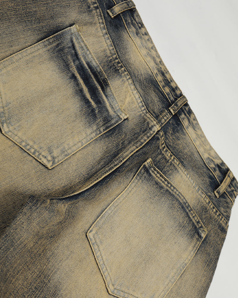 Washed distressed denim trousers