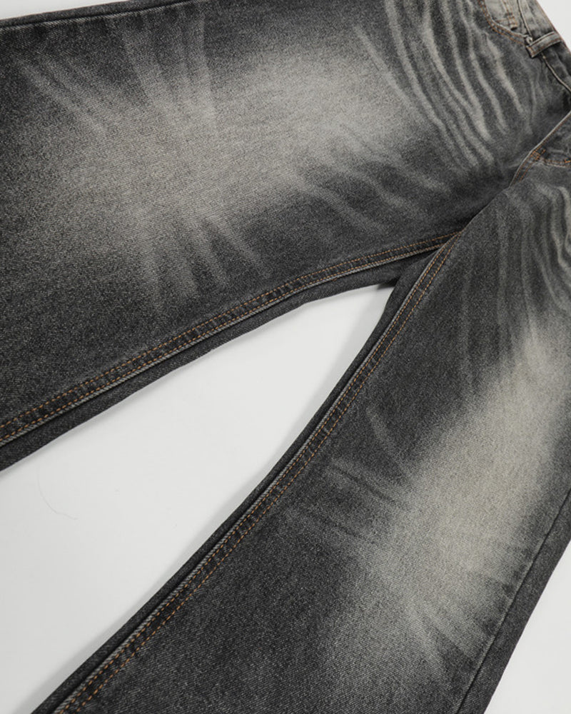 Distressed Wide-Leg Straight-Cut Trousers