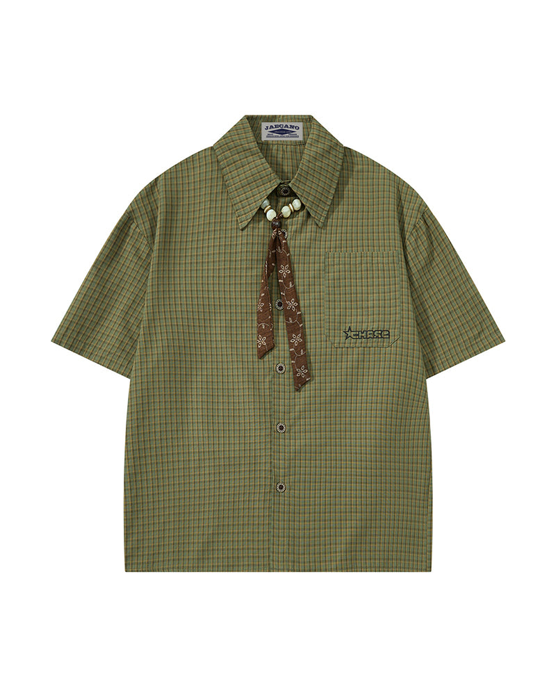 Retro plaid short-sleeved shirt