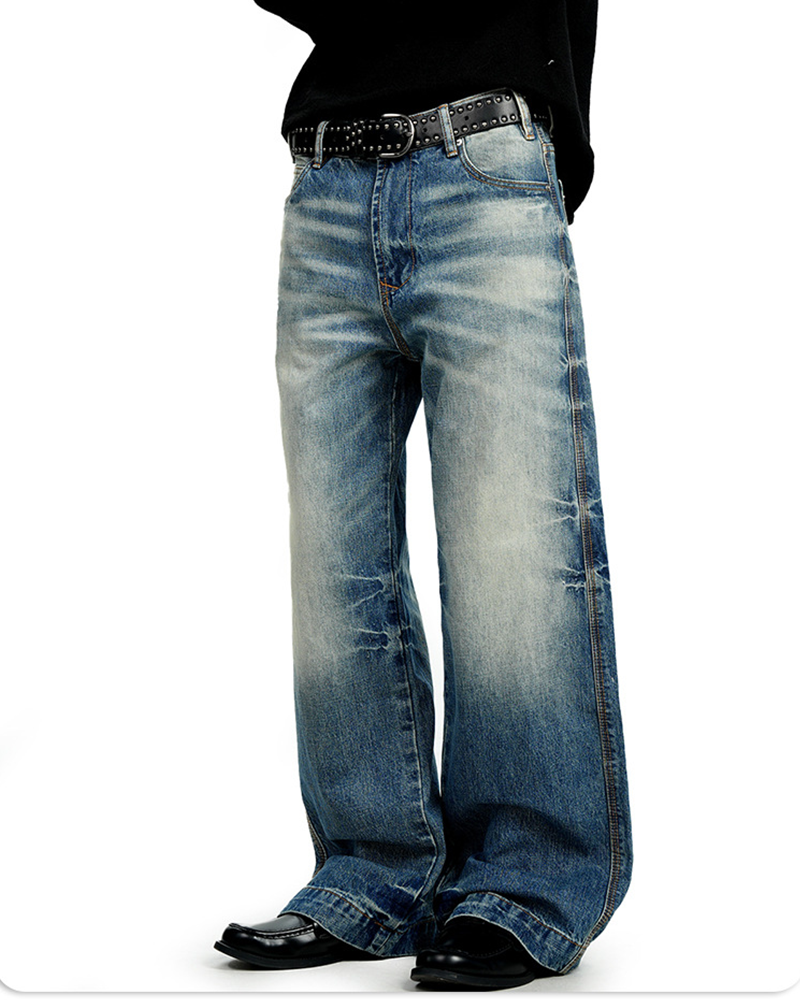 Distressed casual straight-leg pants