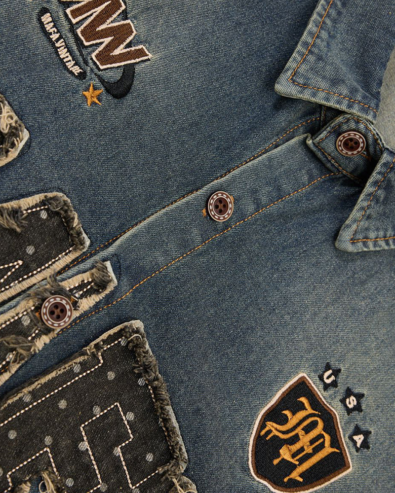 Distressed washed short-sleeved shirt