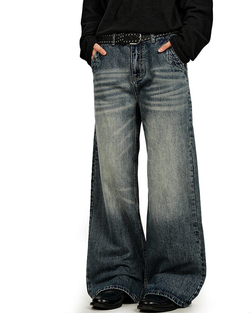 Distressed straight-leg trousers