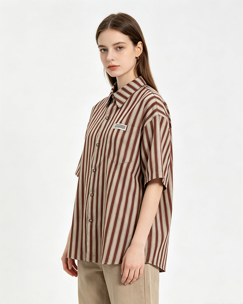 Retro striped short-sleeved shirt