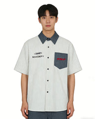 Vertical striped short-sleeved shirt