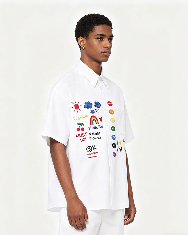 Retro fun cartoon embroidered shirt