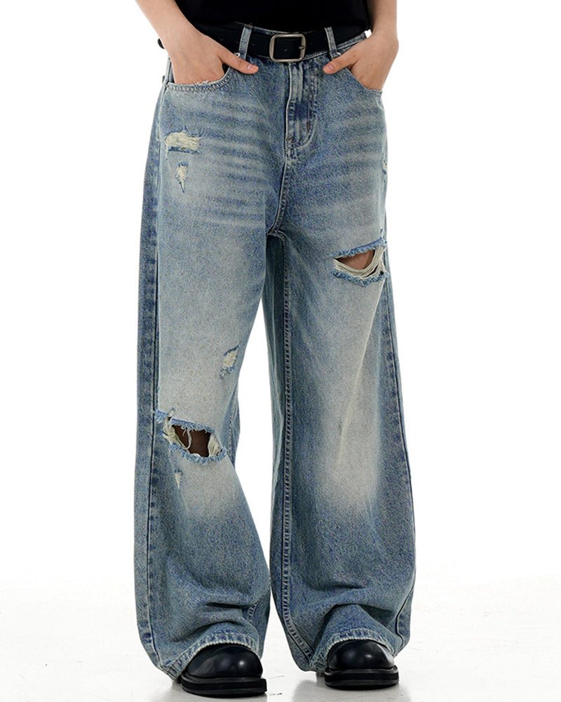 Washed straight leg trousers