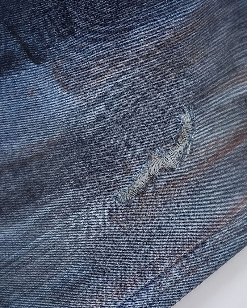 Washed denim straight pants