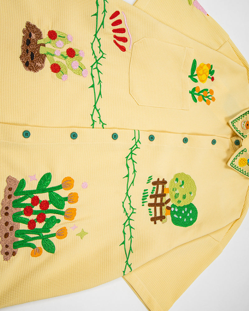 Plant embroidery short-sleeved shirt