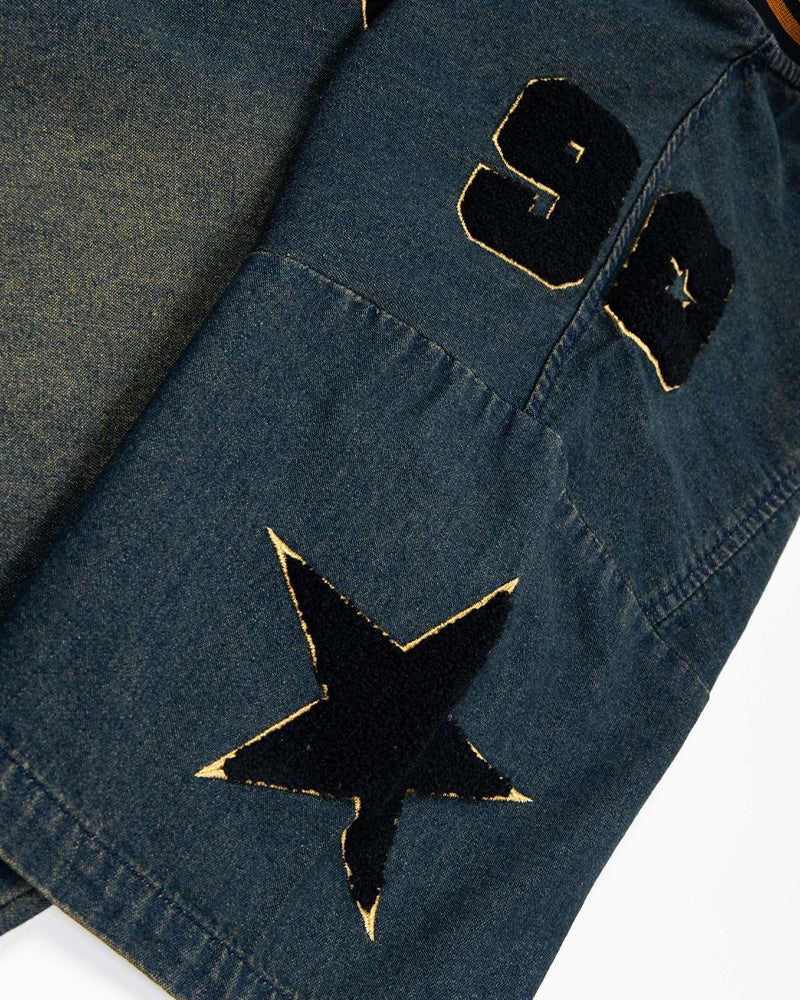 Distressed letter embroidered short-sleeved shirt