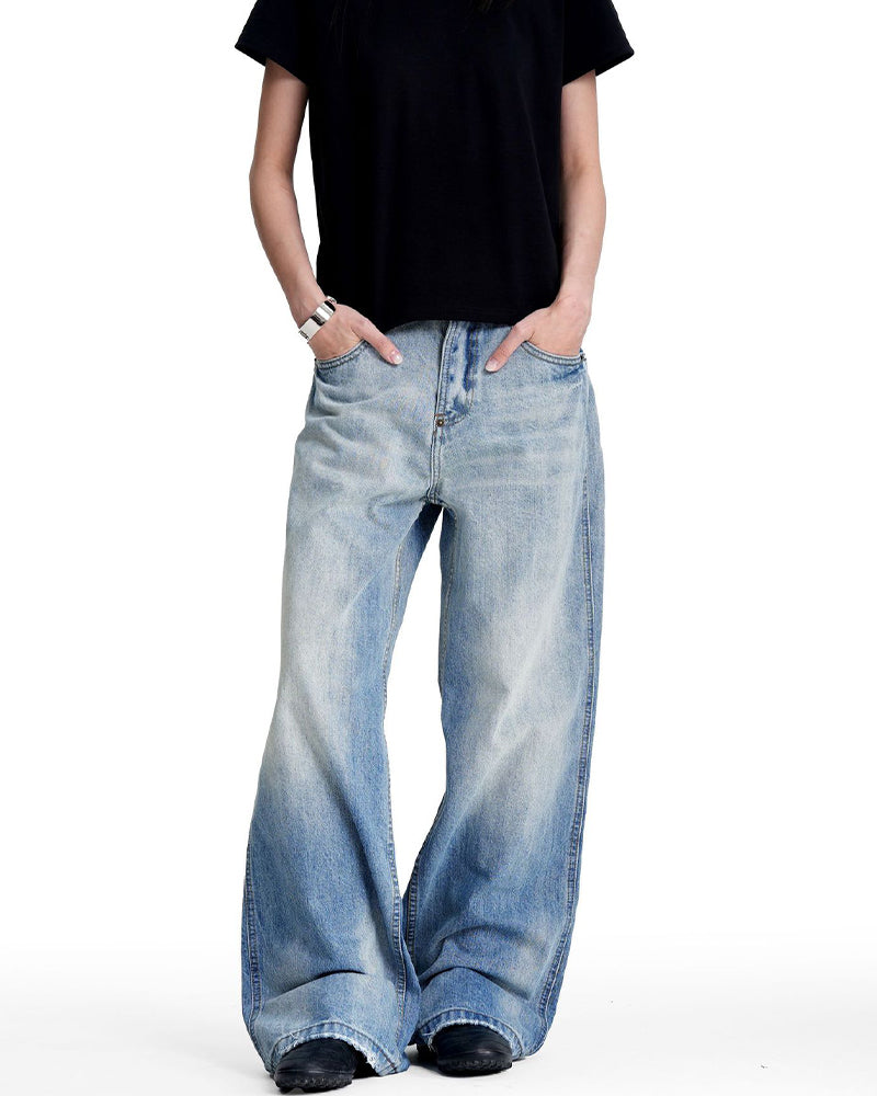 Retro washed straight leg jeans
