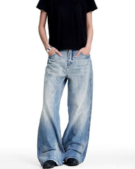 Retro washed straight leg jeans