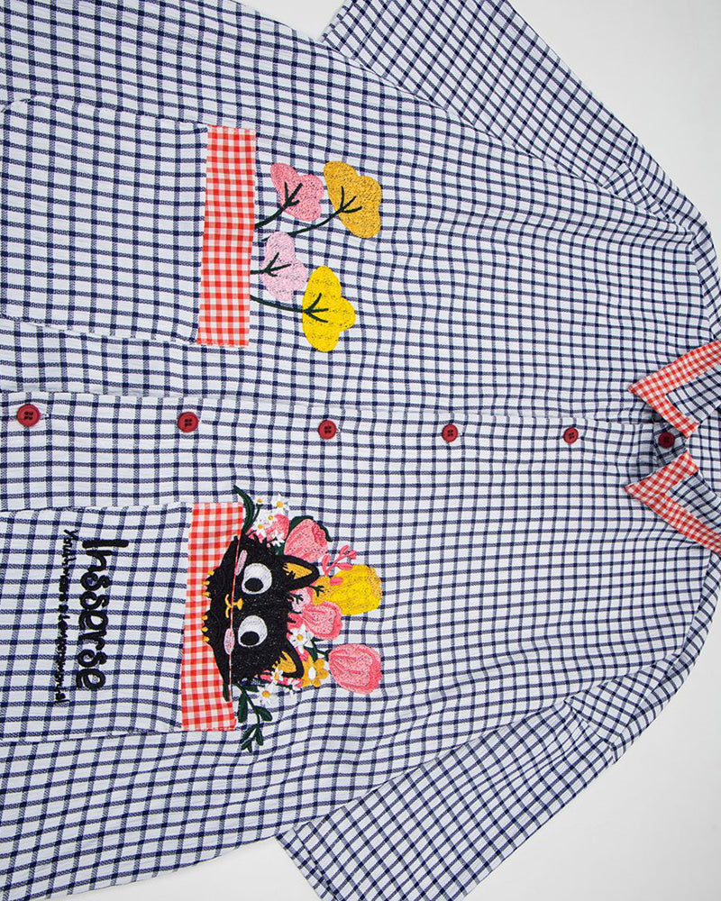 Plaid cat short-sleeved shirt