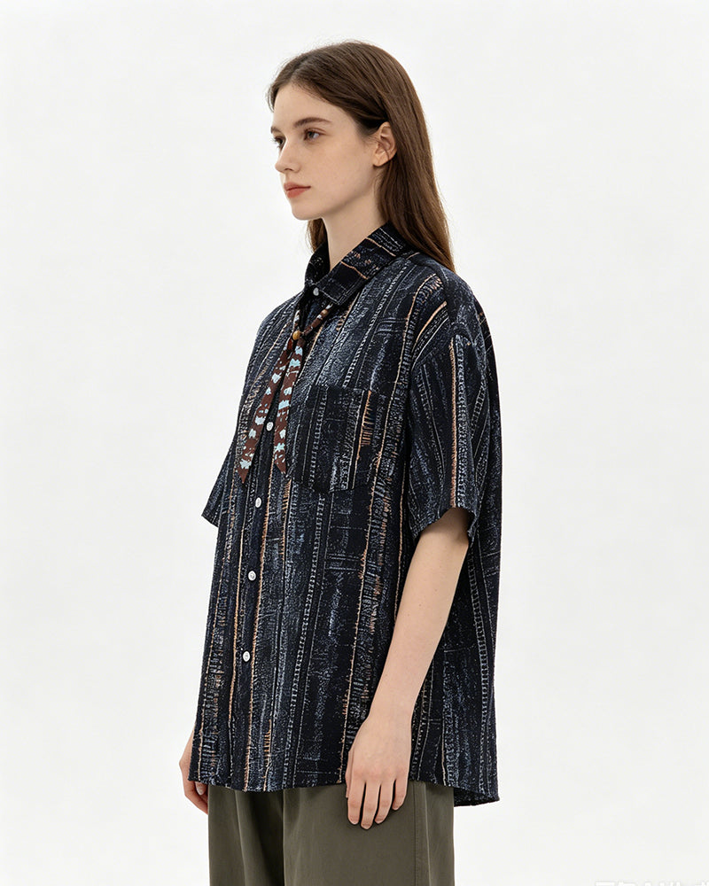 Retro striped short-sleeved shirt