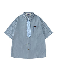 Plaid short-sleeved shirt