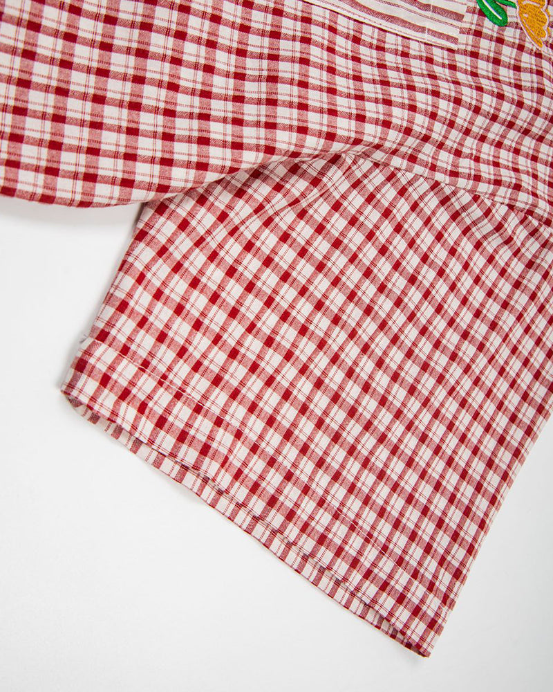 Embroidered color-blocked short-sleeved shirt
