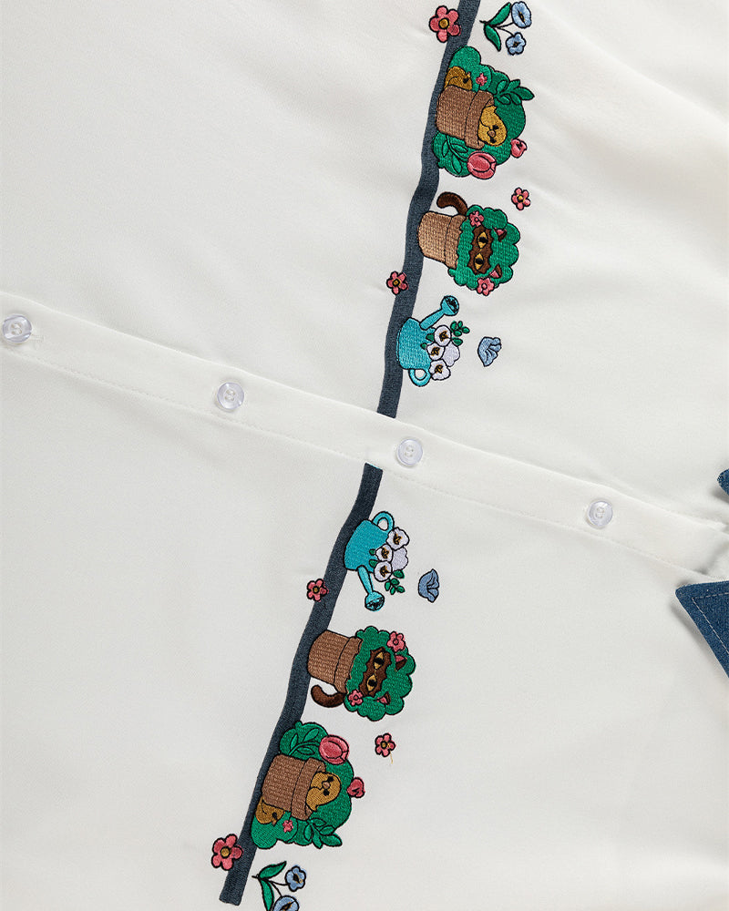 Contrast color stitching cute short sleeve shirt