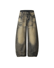 Washed distressed denim trousers
