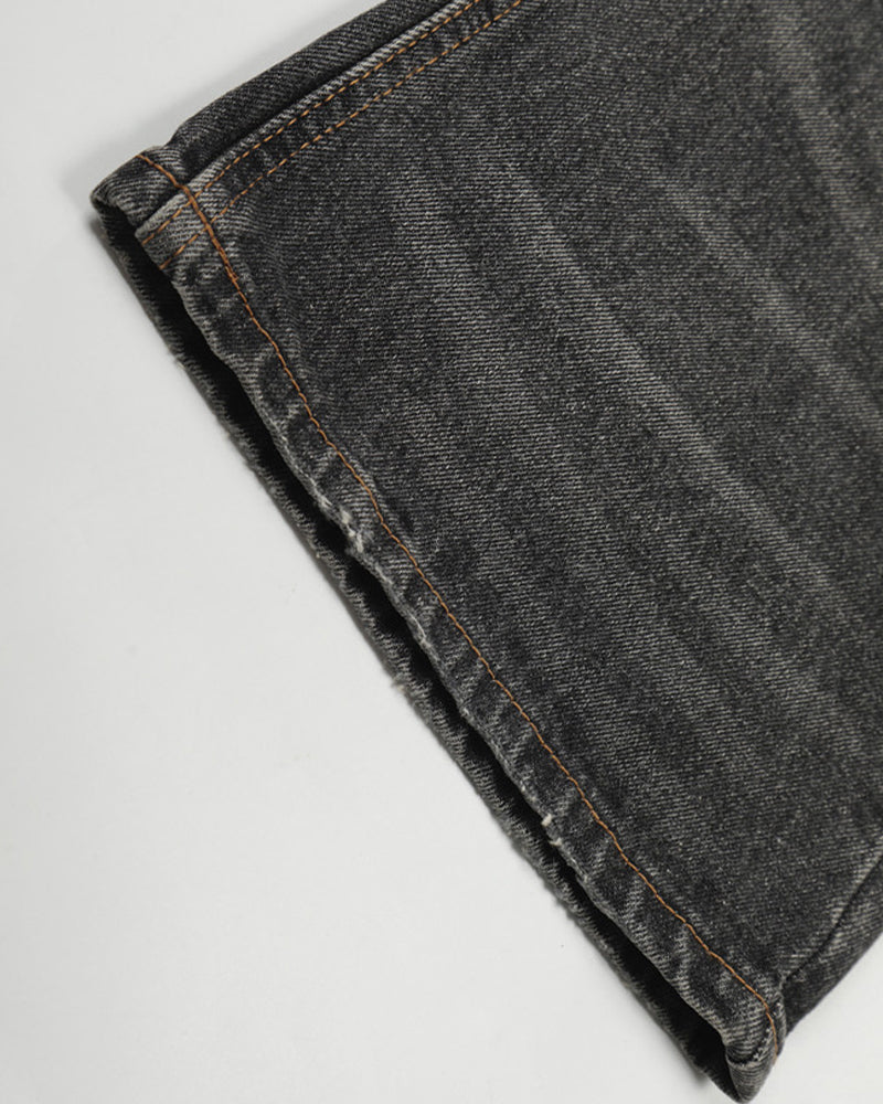 Distressed Wide-Leg Straight-Cut Trousers