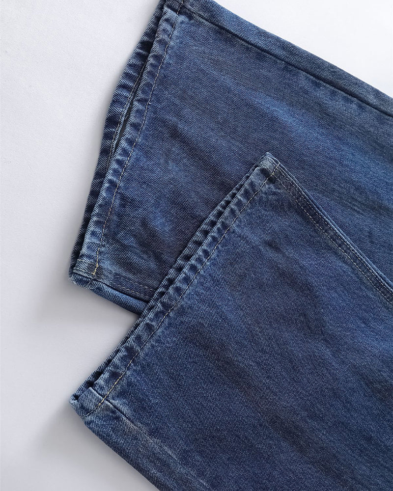 Washed denim straight pants