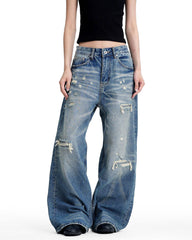 Retro washed denim jeans