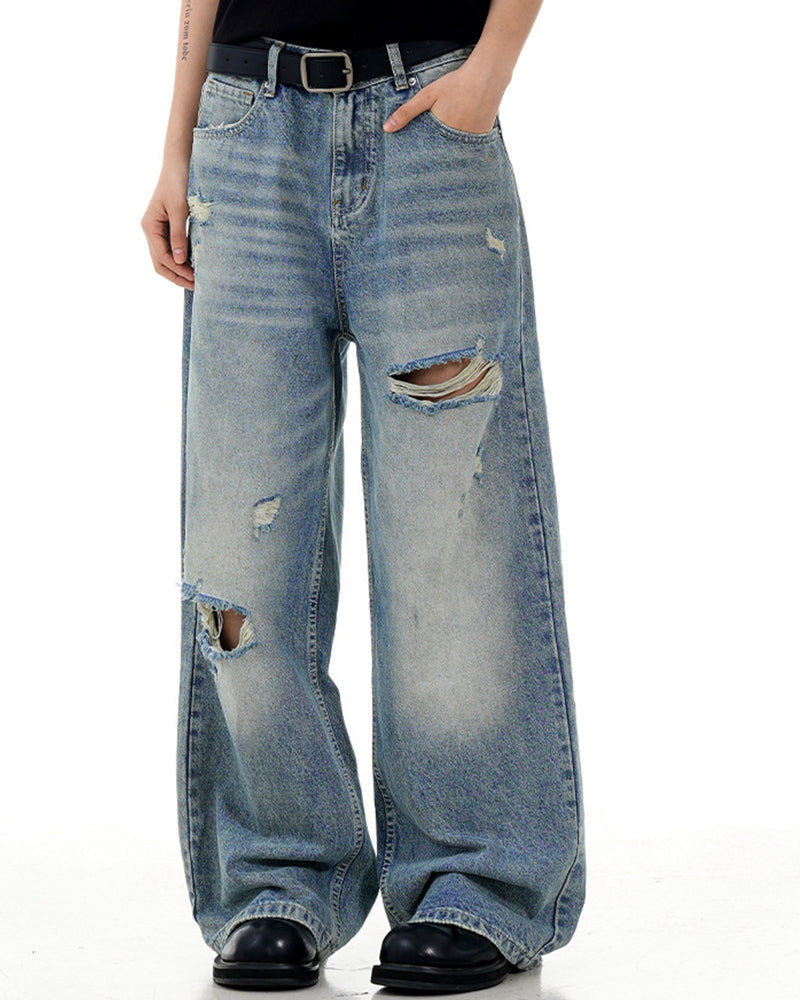 Washed straight leg trousers