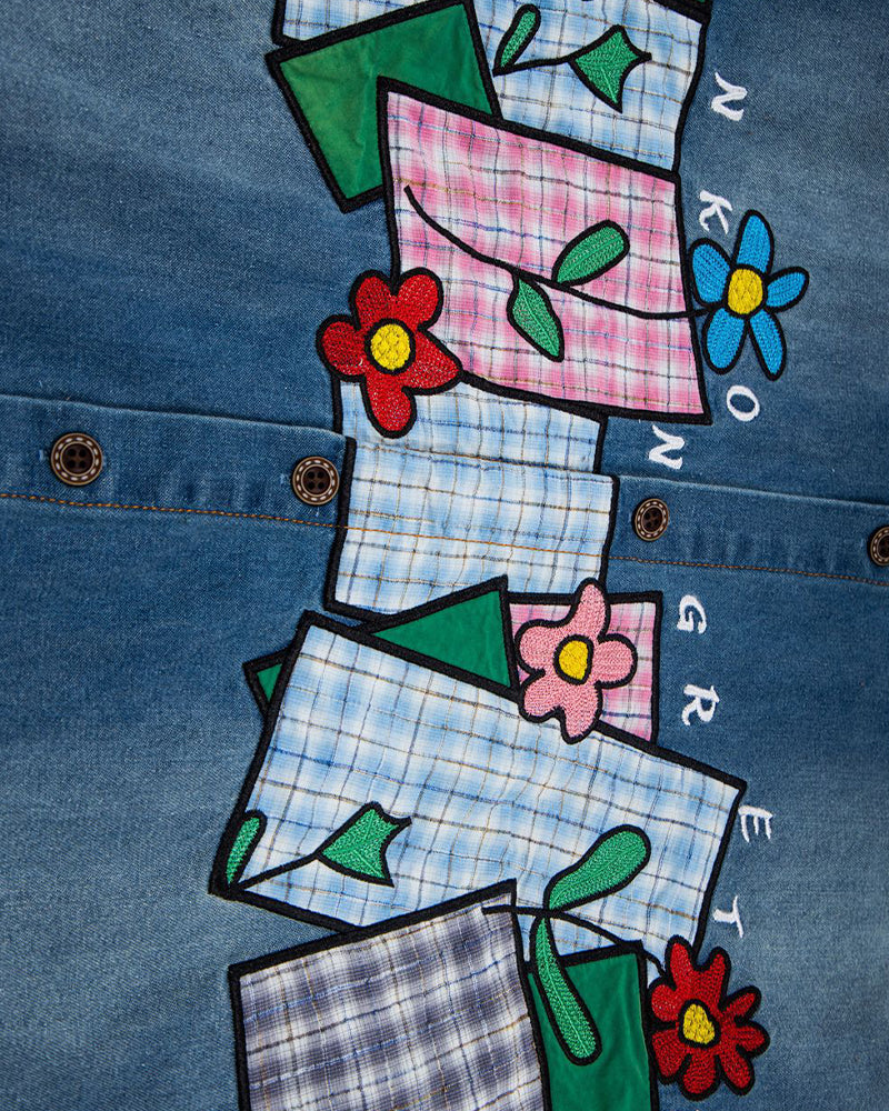 Floral appliqué short-sleeved shirt
