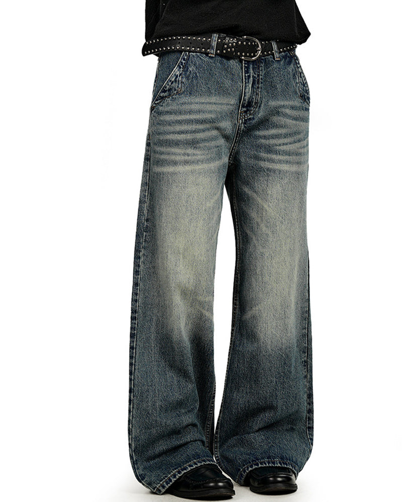 Distressed straight-leg trousers