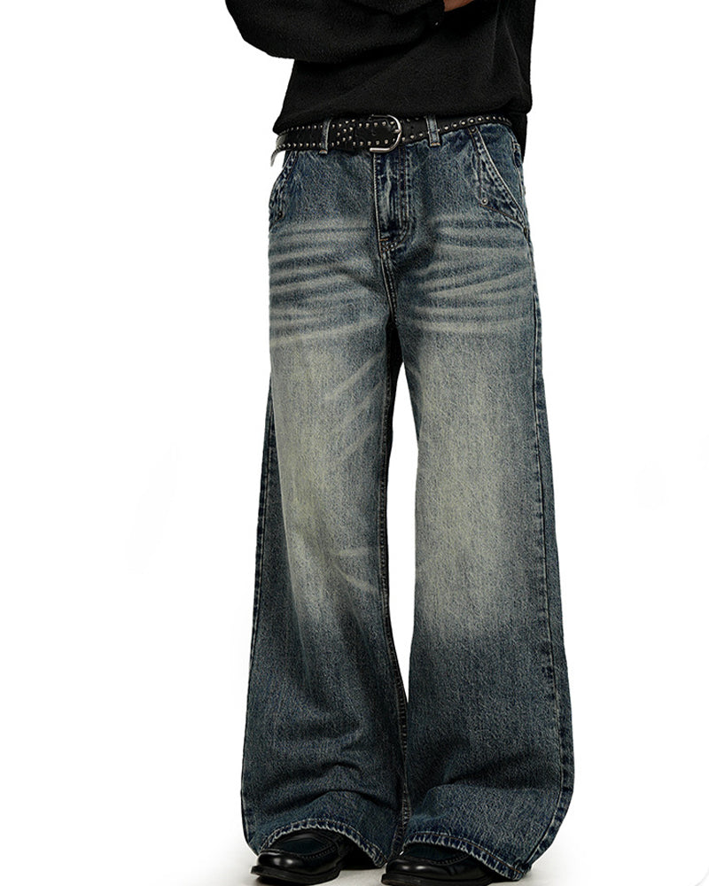 Distressed straight-leg trousers