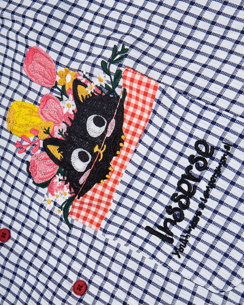 Plaid cat short-sleeved shirt