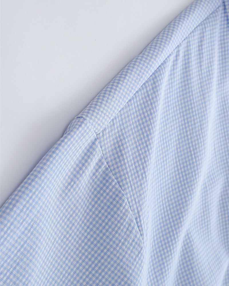 Embroidered plaid short-sleeved shirt