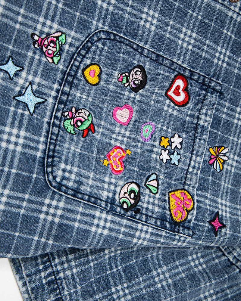 Embroidered plaid short-sleeved shirt