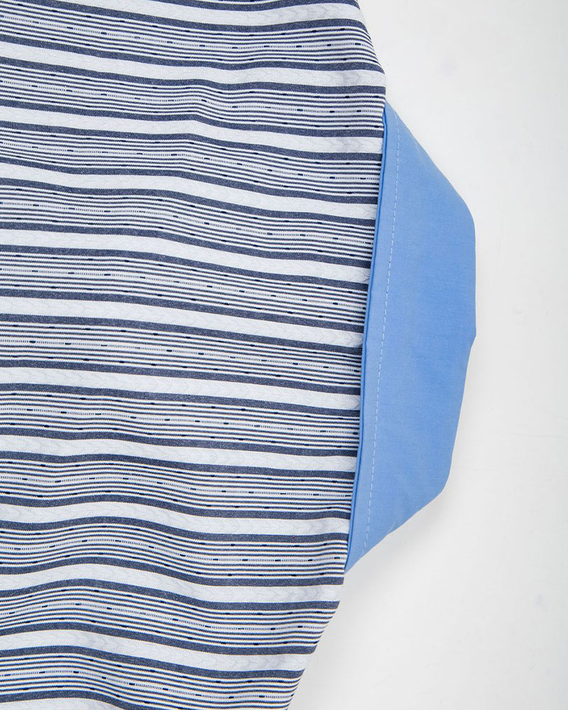 Color-blocked striped short-sleeved shirt