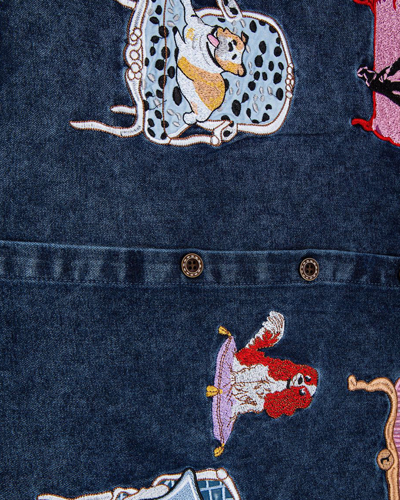 Dog Embroidered Denim Shirt