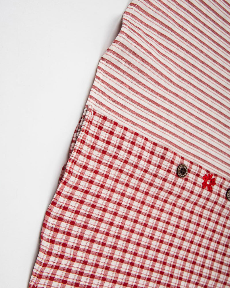 Embroidered color-blocked short-sleeved shirt