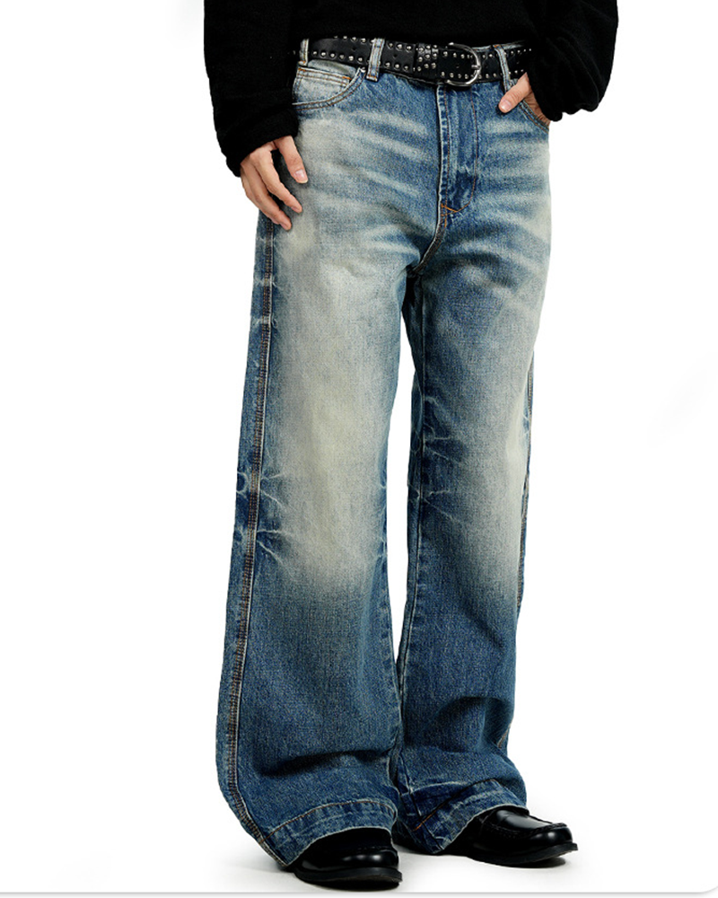 Distressed casual straight-leg pants