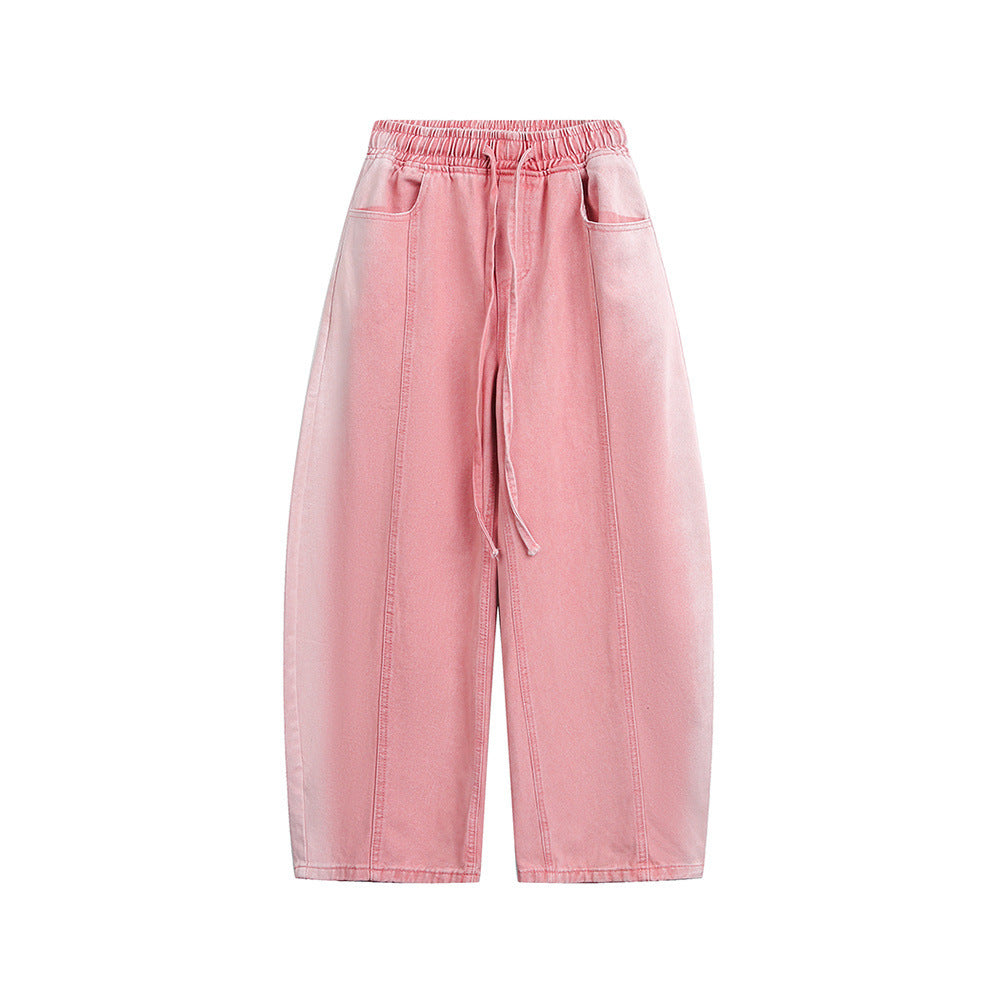 Patchwork color-blocked loose-fitting jeans