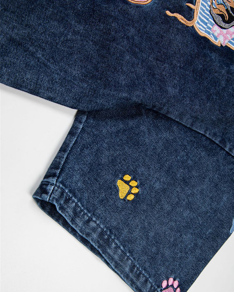Dog Embroidered Denim Shirt