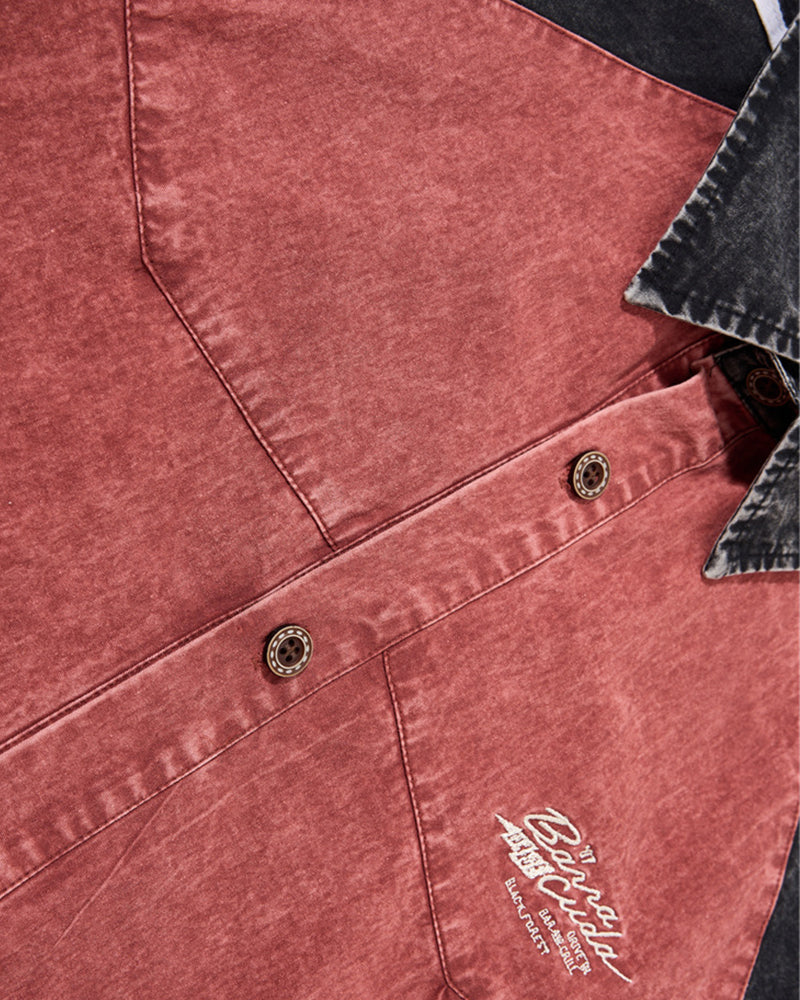 Distressed patchwork short-sleeved shirt